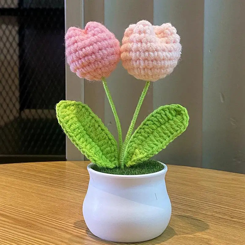 DIY Mini Handwoven Rose Plant – Woolen Thread Potted Decor for Office & Home