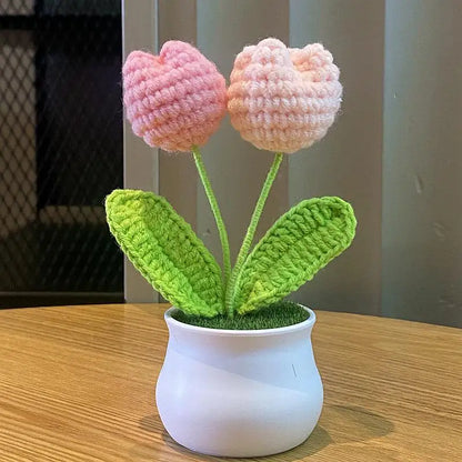 DIY Mini Handwoven Rose Plant – Woolen Thread Potted Decor for Office & Home