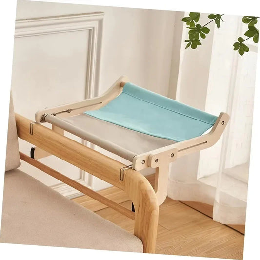 Cat Hammock Window Bed with Wooden Stand – Hanging Detachable Balcony Perch Nest for Indoor Cats & Kittens