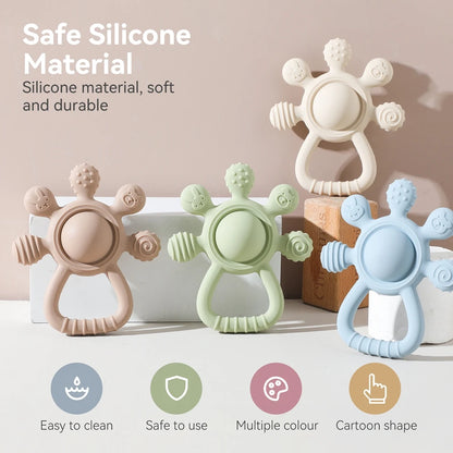 Silicone Baby Teether & Rattle – Food Grade Soothing Sensory Toy for Toddlers
