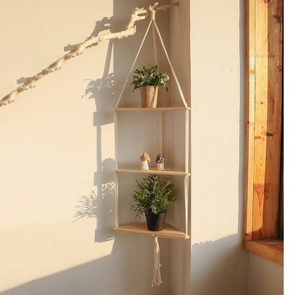 1/2/3-Tier Boho Corner Wall Shelf – Floating Wood Display for Home Decor