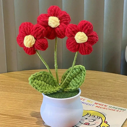 DIY Mini Handwoven Rose Plant – Woolen Thread Potted Decor for Office & Home