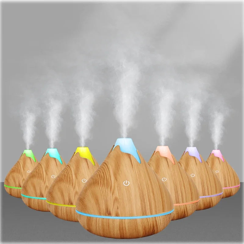 350ML Wood Grain Ultrasonic Essential Oil Diffuser with Remote & 7-Color LED Light