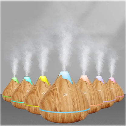 350ML Wood Grain Ultrasonic Essential Oil Diffuser with Remote & 7-Color LED Light
