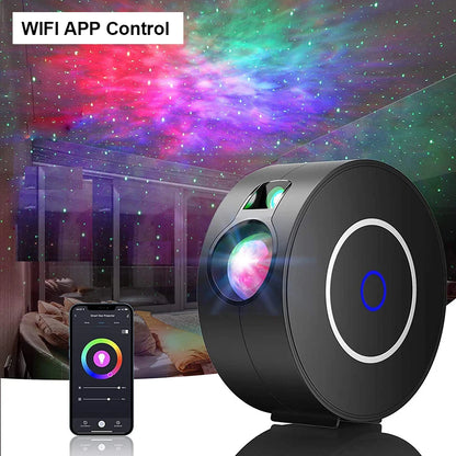 Smart Galaxy Star Projector – App-controlled nebula night light for gaming rooms, bedrooms, and ambient decor.