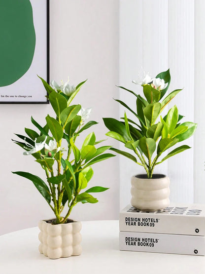 Artificial Azalea & Ficus Plants with Palm Leaves – 21-40cm Faux Greenery for Home Decor