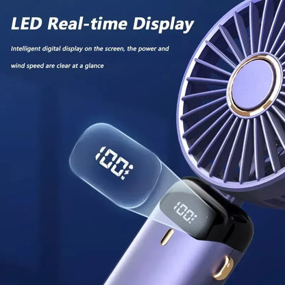Foldable Handheld Mini Fan 3000mAh, 5-Speed, USB Rechargeable with Phone Stand & Display Screen