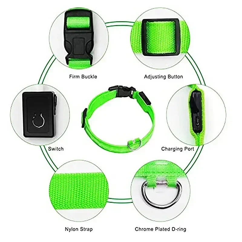 LED Glowing Dog Collar – Adjustable Rechargeable Luminous Flashing Night Safety Collar for Small Dogs