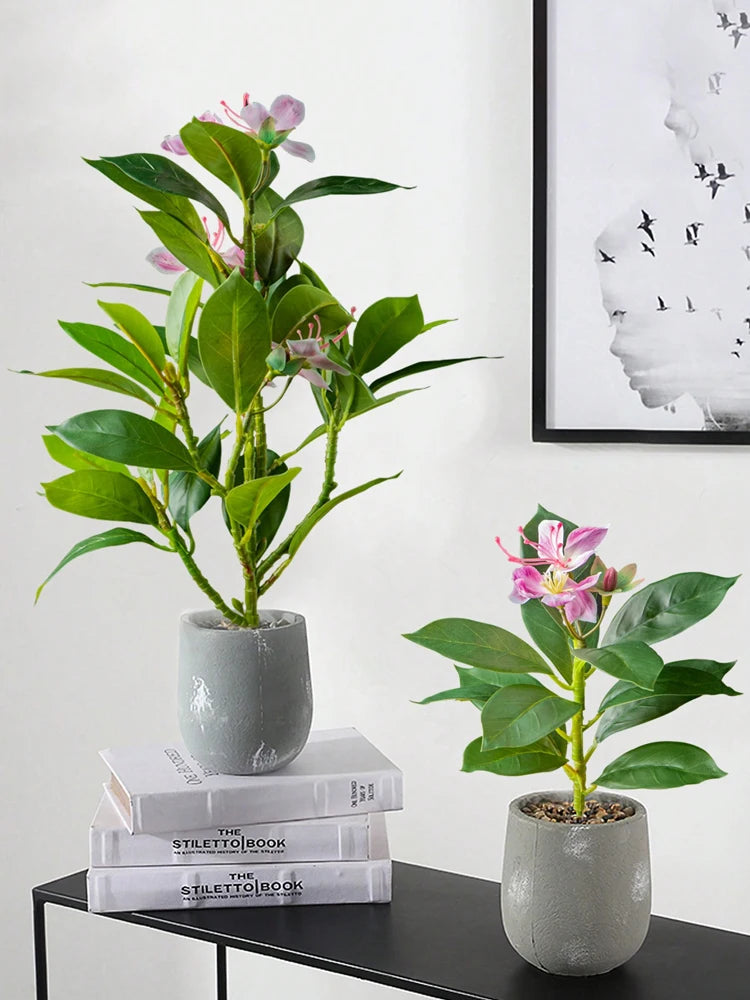 Artificial Azalea & Ficus Plants with Palm Leaves – 21-40cm Faux Greenery for Home Decor