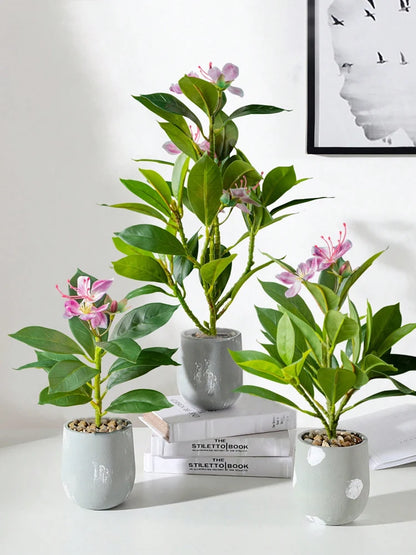 Artificial Azalea & Ficus Plants with Palm Leaves – 21-40cm Faux Greenery for Home Decor