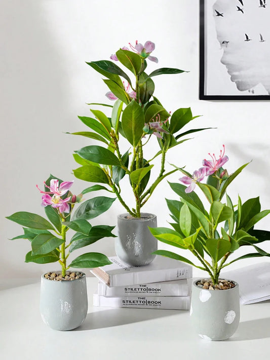 Artificial Azalea & Ficus Plants with Palm Leaves – 21-40cm Faux Greenery for Home Decor