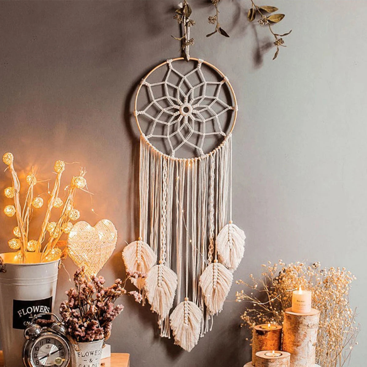 Boho Macrame Leaf Dream Catcher – Handmade Wall Hanging Tapestry Decor