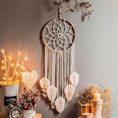 Boho Macrame Leaf Dream Catcher – Handmade Wall Hanging Tapestry Decor