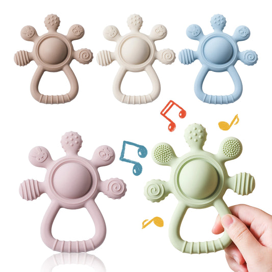 Silicone Baby Teether & Rattle – Food Grade Soothing Sensory Toy for Toddlers