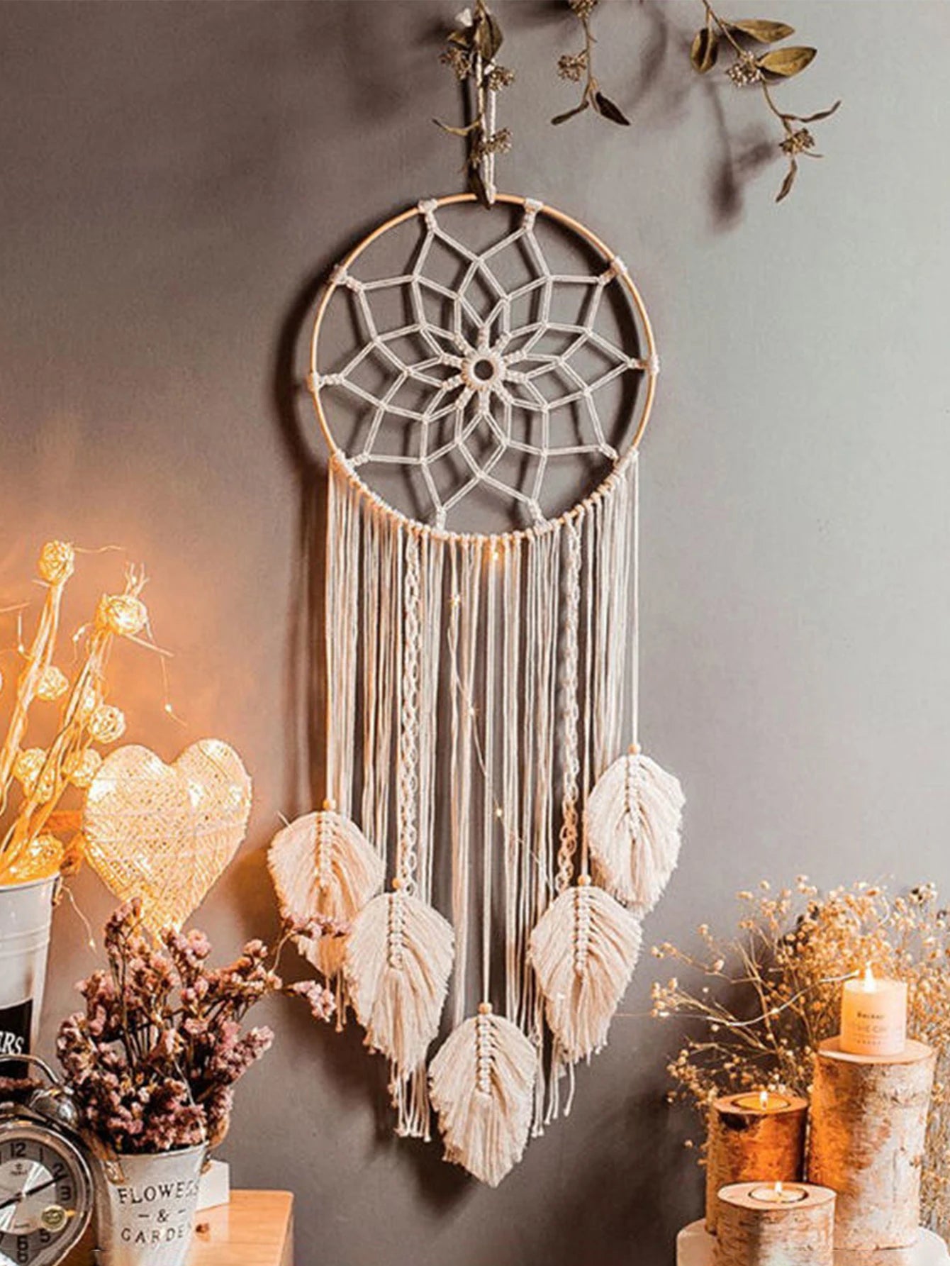 Boho Macrame Leaf Dream Catcher – Handmade Wall Hanging Tapestry Decor