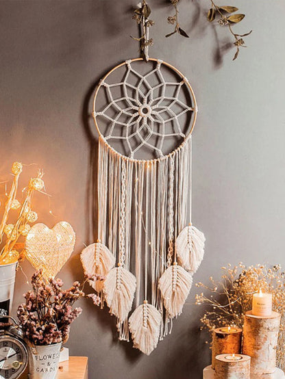 Boho Macrame Leaf Dream Catcher – Handmade Wall Hanging Tapestry Decor