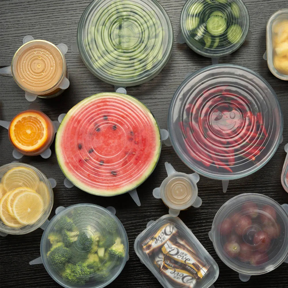 6PCS Reusable Silicone Lids Flexible Fresh-Keepers for Cans & Dishes