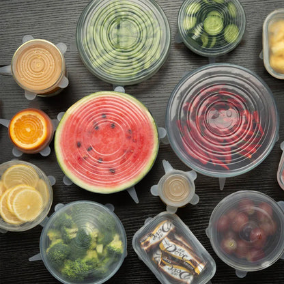 6PCS Reusable Silicone Lids Flexible Fresh-Keepers for Cans & Dishes