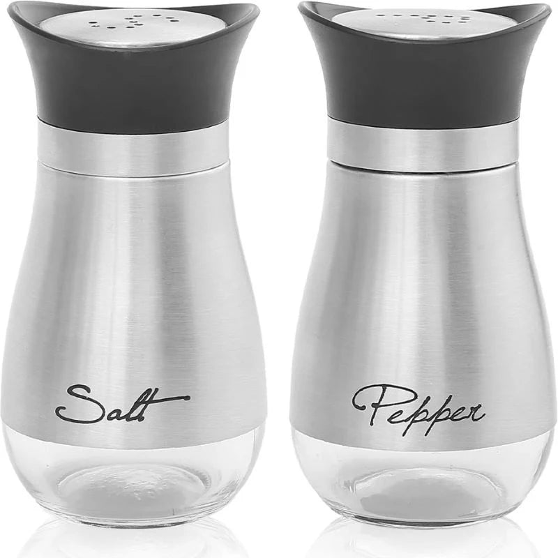 1Set/2pcs Stainless Steel and Glass Seasoning Bottle Set - Perfect for Barbecue, Pepper, Salt, and More - Kitchen Supplies