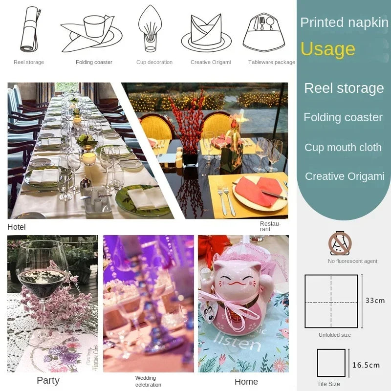 20pcs Blue Printed 2-Ply Paper Napkins Party & Wedding Use