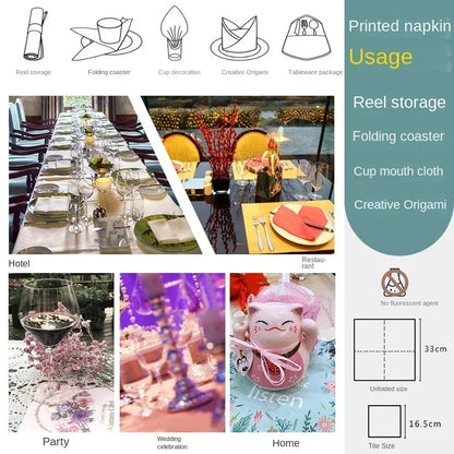 20pcs Blue Printed 2-Ply Paper Napkins Party & Wedding Use