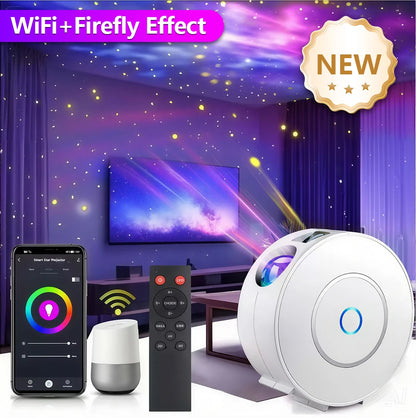 Smart Galaxy Star Projector – App-controlled nebula night light for gaming rooms, bedrooms, and ambient decor.