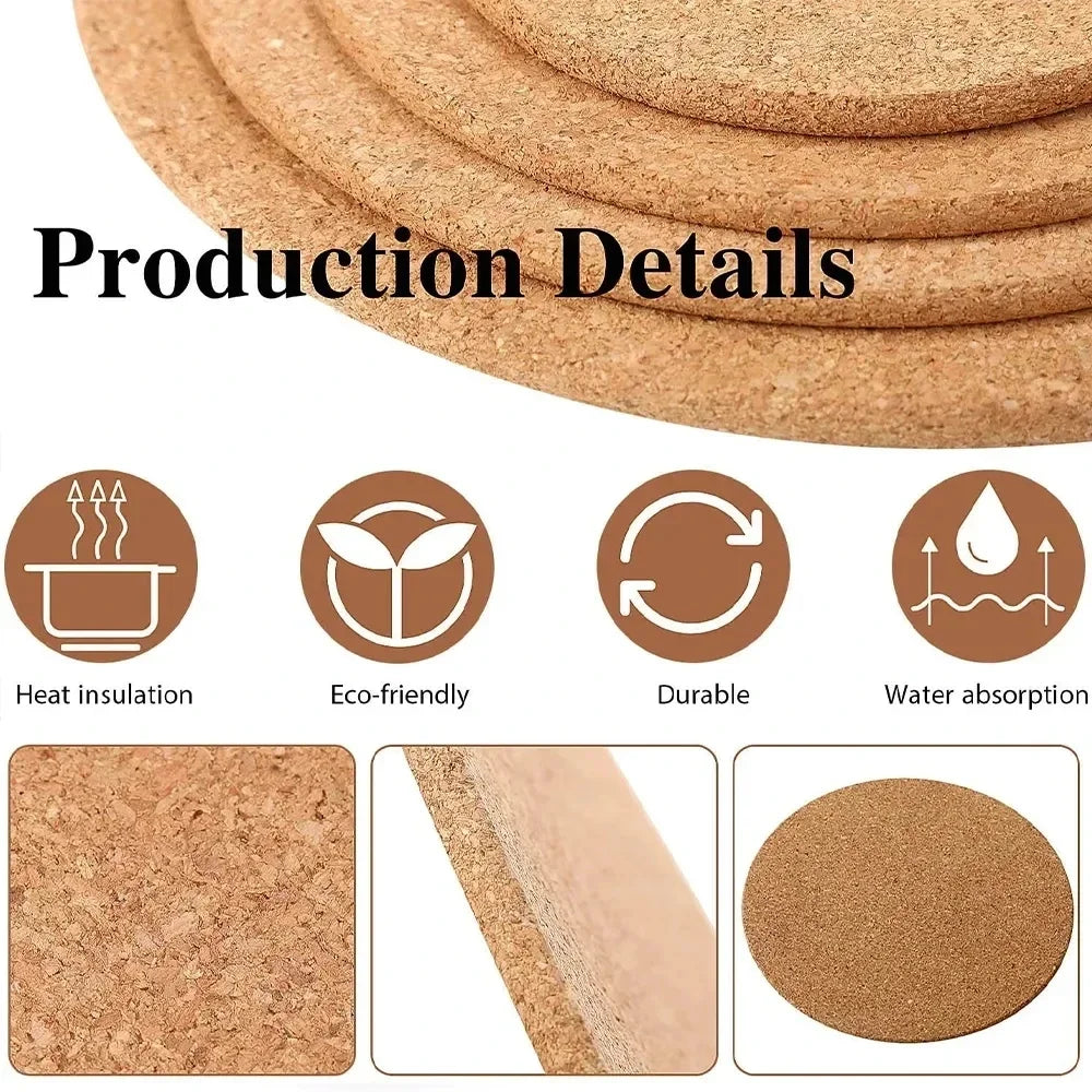 30/1PCS Natural Wooden Cork Coaster – Non-Slip Drink Mat for Tea, Coffee & Table Decor