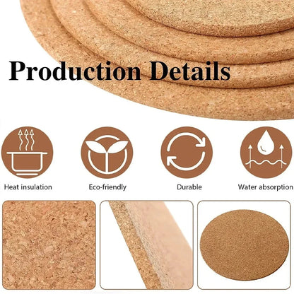 30/1PCS Natural Wooden Cork Coaster – Non-Slip Drink Mat for Tea, Coffee & Table Decor