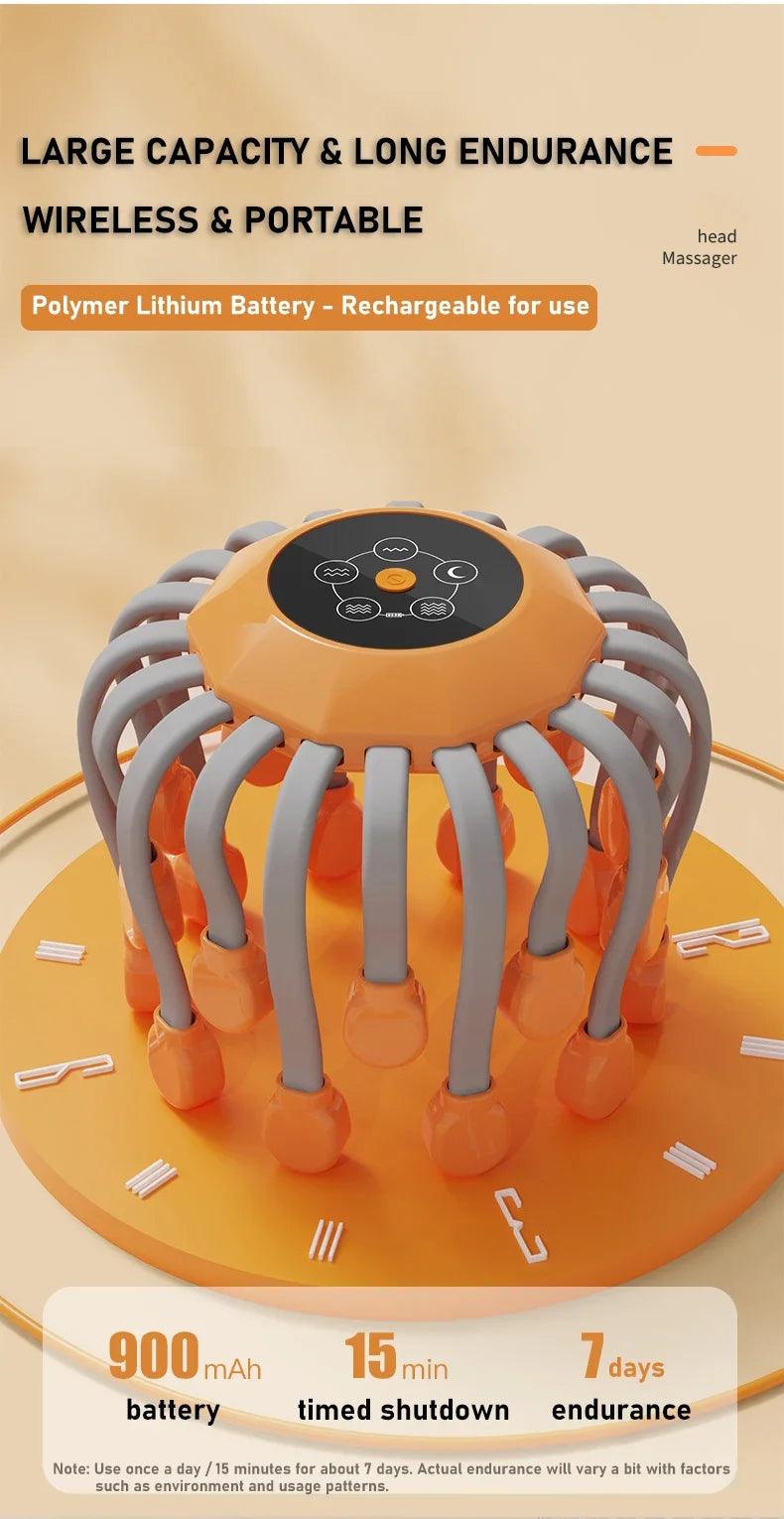 20-Head Scalp Massager with Red Light – Octopus Vibrator for Stress Relief