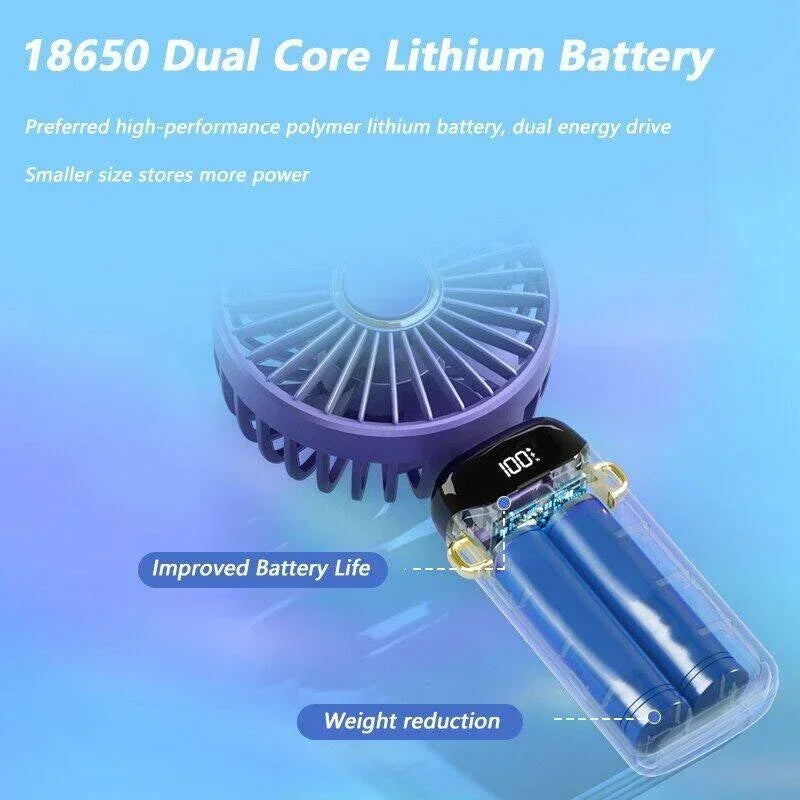 Foldable Handheld Mini Fan 3000mAh, 5-Speed, USB Rechargeable with Phone Stand & Display Screen