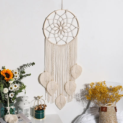 Boho Macrame Leaf Dream Catcher – Handmade Wall Hanging Tapestry Decor