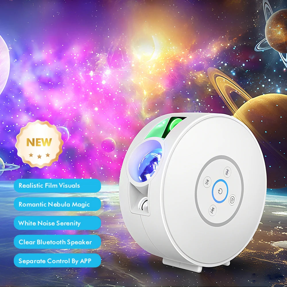 Smart Galaxy Star Projector – App-controlled nebula night light for gaming rooms, bedrooms, and ambient decor.