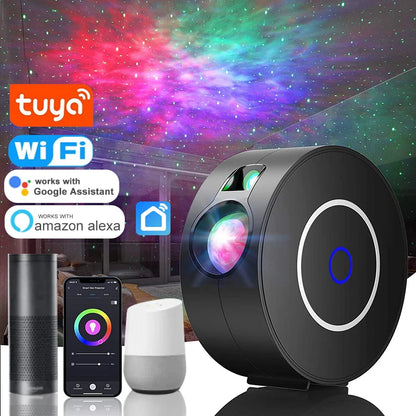 Smart Galaxy Star Projector – App-controlled nebula night light for gaming rooms, bedrooms, and ambient decor.
