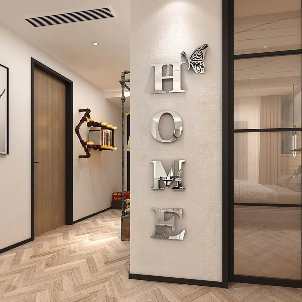 3D Mirror Home Logo Wall Sticker – Entrance Decor