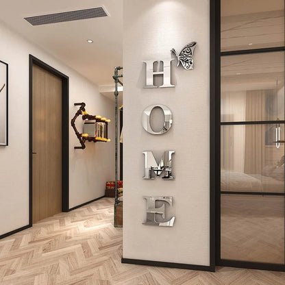 3D Mirror Home Logo Wall Sticker – Entrance Decor