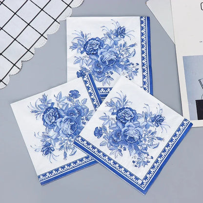 20pcs Blue Printed 2-Ply Paper Napkins Party & Wedding Use