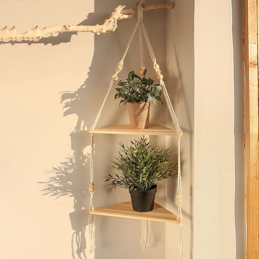 1/2/3-Tier Boho Corner Wall Shelf – Floating Wood Display for Home Decor