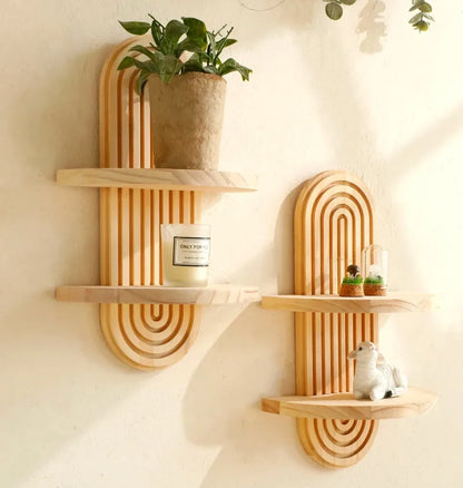 Boho Wooden Wall Shelf – Modern Wall-Mounted Storage & Display Rack