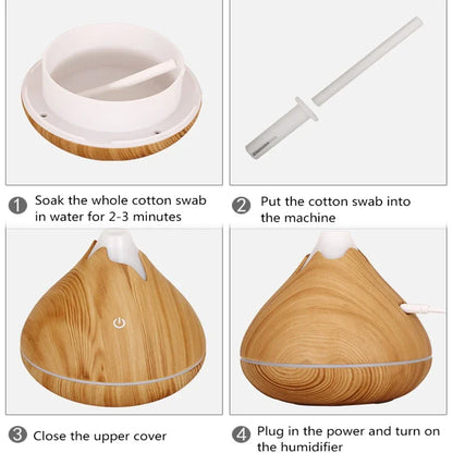 350ML Wood Grain Ultrasonic Essential Oil Diffuser with Remote & 7-Color LED Light